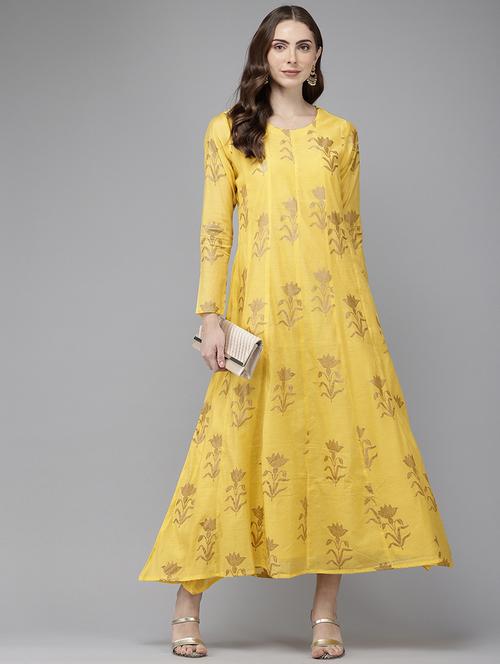 women yellow ethnic motif printed a-line kurta - 21521944 - Very Small Image - 1
