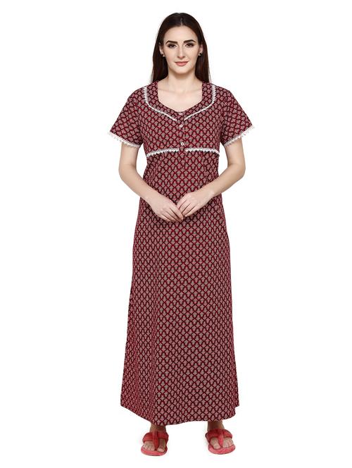 women maroon cotton nighty - 21522396 - Very Small Image - 1