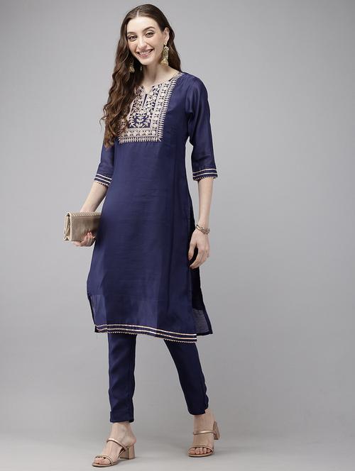women blue embroidered kurta pant set - 21522476 - Very Small Image - 1
