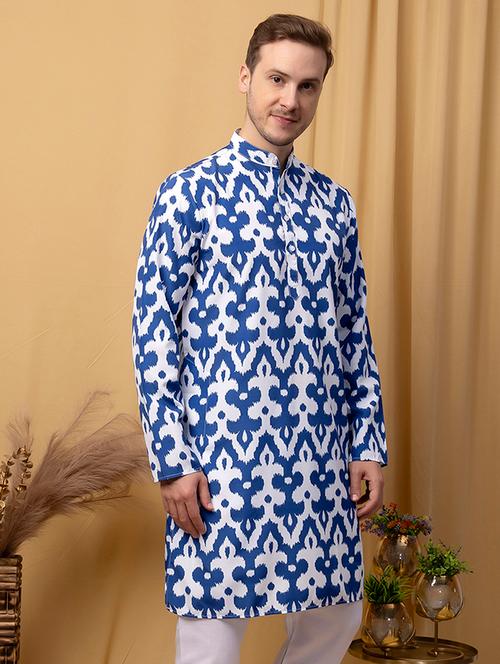 men printed mandarin neck long kurta - 21523342 - Very Small Image - 1