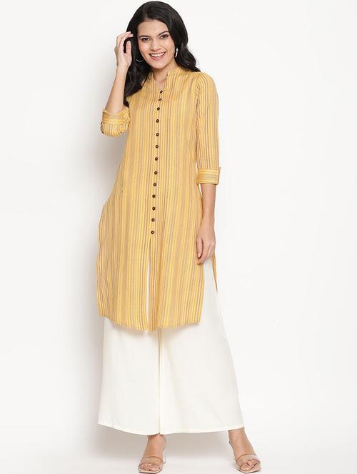 women stripes mandarin neck straight kurta - 21525907 - Very Small Image - 1