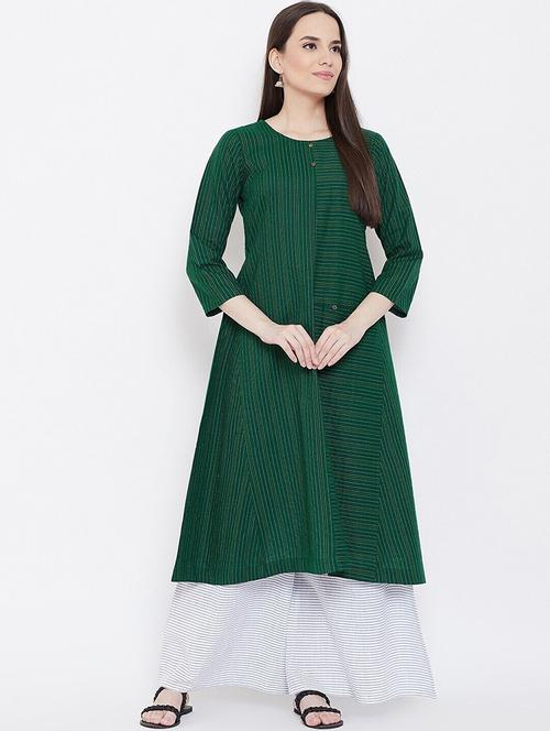 women stripes round neck a-line kurta - 21525937 - Very Small Image - 1