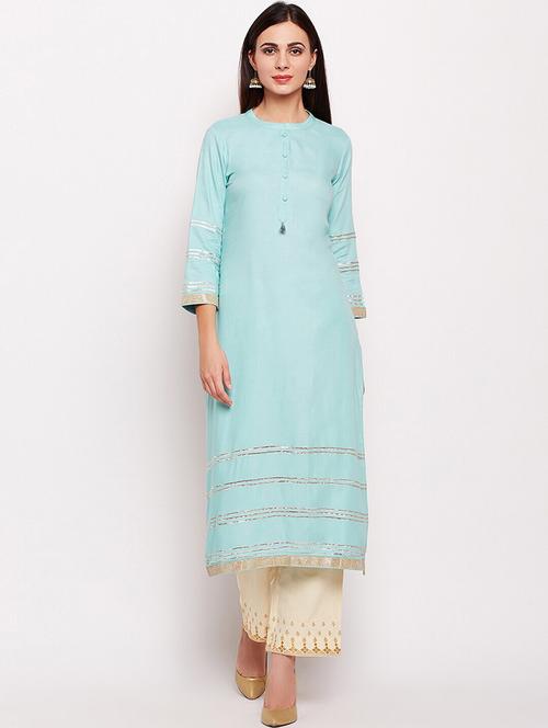 women solid three quarter sleeves straight kurta - 21526076 - Very Small Image - 1