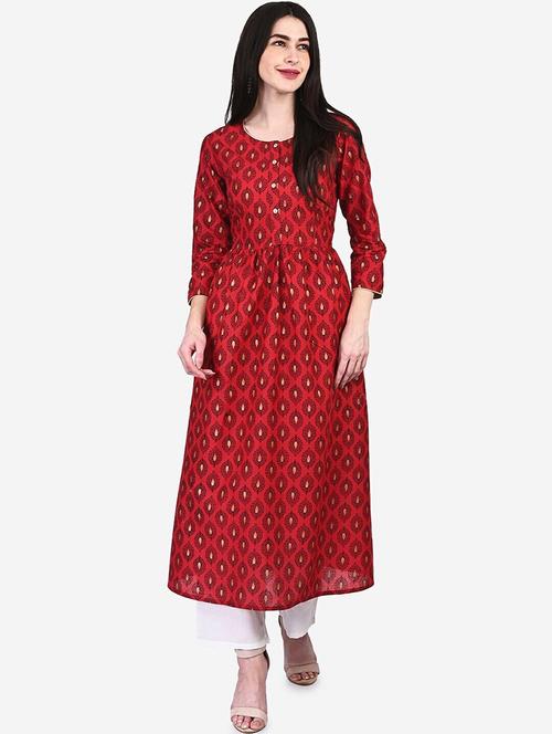 women round neck printed a-line kurta - 21526173 - Very Small Image - 1