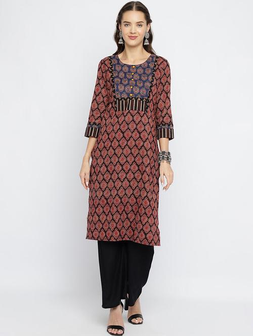 women printed round neck straight kurta - 21526189 - Very Small Image - 1