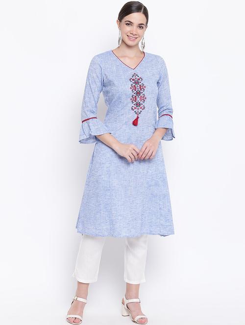 women embroidered bell sleeve straight kurta - 21526192 - Very Small Image - 1