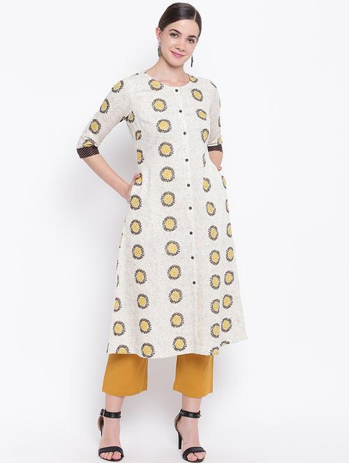 women printed round neck kurta pant set - 21526339 - Very Small Image - 1