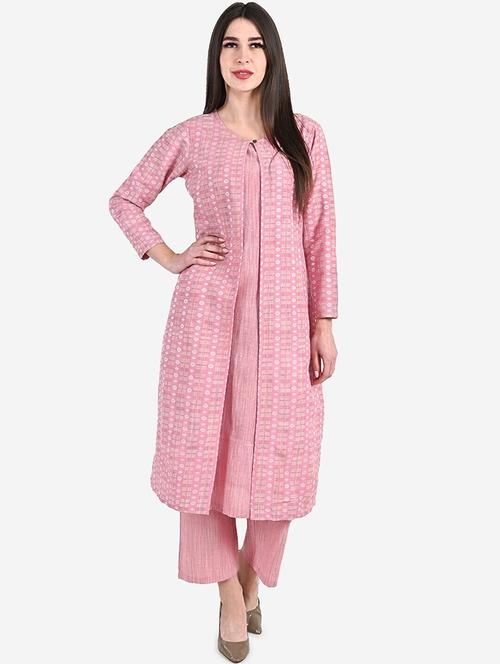 women self design round neck kurta jacket set - 21526410 - Very Small Image - 1
