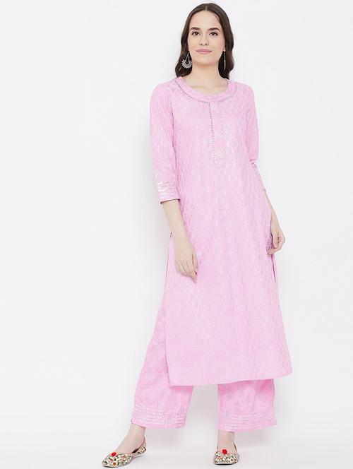 women foil printed round neck kurta palazzo set - 21526416 - Very Small Image - 1