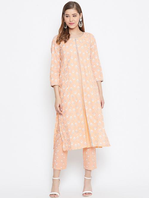 women printed round neck kurta pant set - 21526430 - Very Small Image - 1