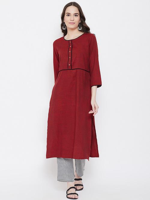 women solid round neck kurta pant set - 21526472 - Very Small Image - 1