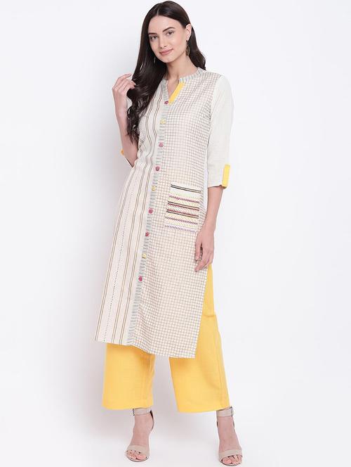 women stripes mandarin neck kurta palazzo set - 21526616 - Very Small Image - 1