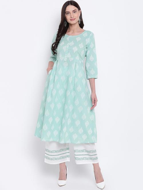 women printed round neck kurta palazzo set - 21526622 - Very Small Image - 1