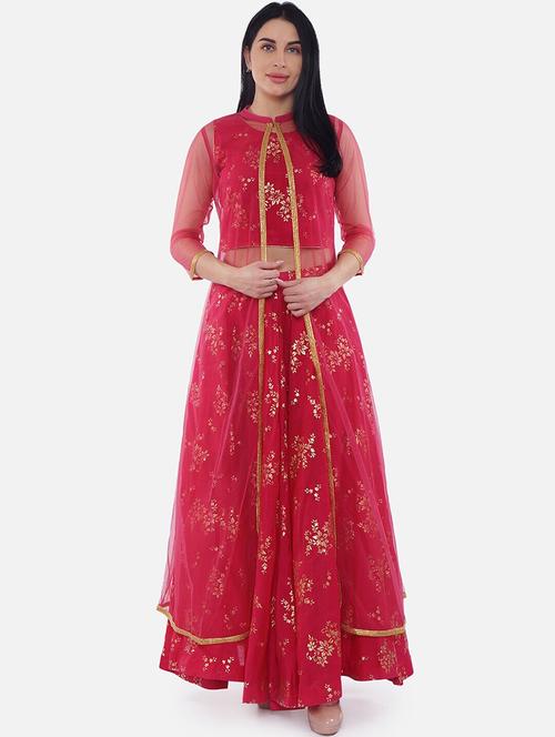 women red skirt top set with shrug - 21526630 - Very Small Image - 1