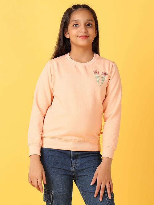 girls peach round neck front & back print sweatshirt - 21527430 - Very Small Image - 1