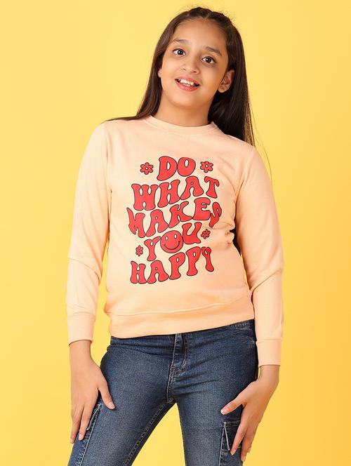 girls peach front print long sleeve sweatshirt - 21528142 - Very Small Image - 1