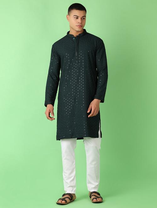 men sequin work kurta pyjama ethnic wear set - 21528391 - Very Small Image - 1