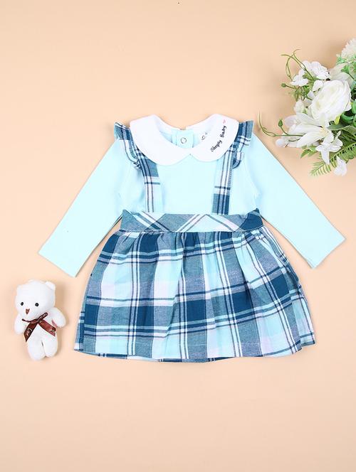 girls checks peter pan collar neck frock - 21528866 - Very Small Image - 1