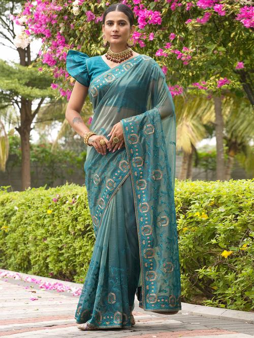 women solid with work saree - 21529601 - Very Small Image - 1
