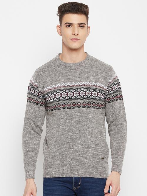 men self design round neck pullover - 21530241 - Very Small Image - 1