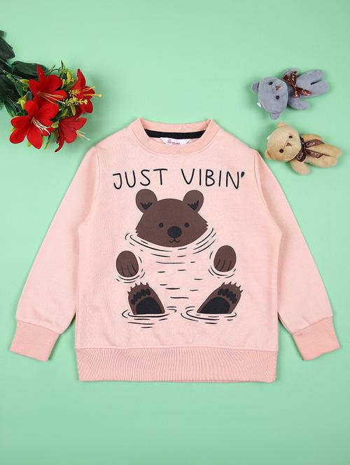 girls peach front print long sleeve sweatshirt - 21531444 - Very Small Image - 1