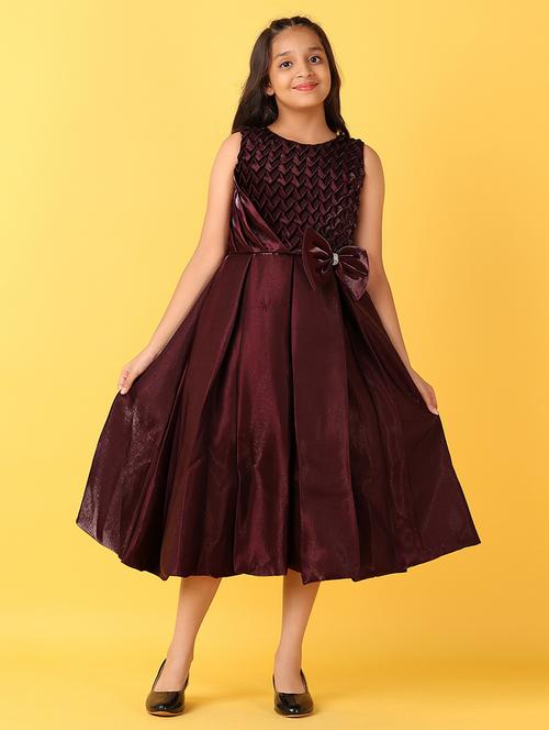 girls solid round neck party wear frock - 21531517 - Very Small Image - 1