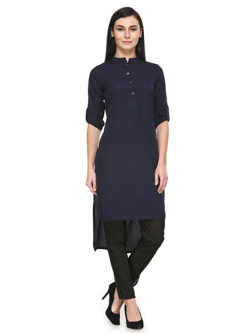 women solid mandarin neck high-low kurta - 21531974 - Very Small Image - 1