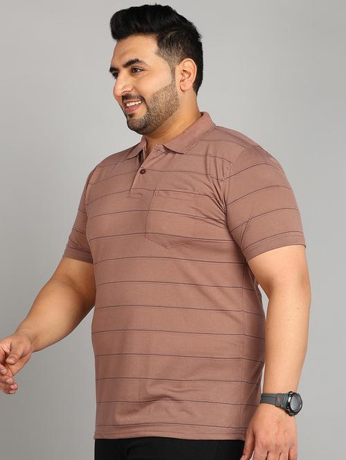 men plus size polo neck striped t-shirt - 21532130 - Very Small Image - 1