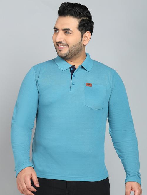 men plus size polo neck plain t-shirt - 21532160 - Very Small Image - 1