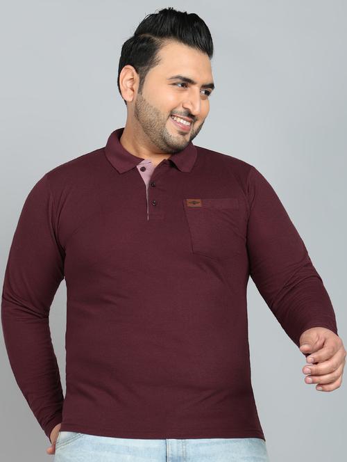 men plus size polo neck plain t-shirt - 21532162 - Very Small Image - 1