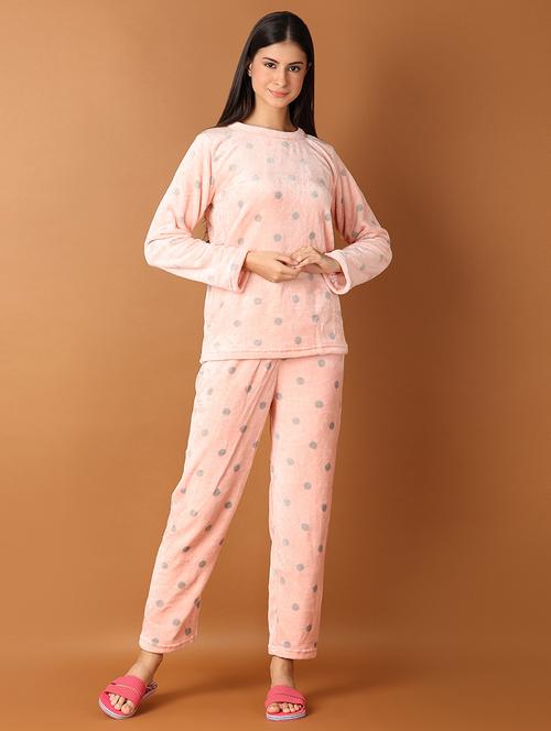 women polka printed long sleeve nightwear set - 21532255 - Very Small Image - 1