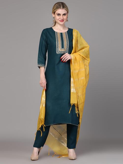 women solid round neck kurta pant set - 21533295 - Very Small Image - 1