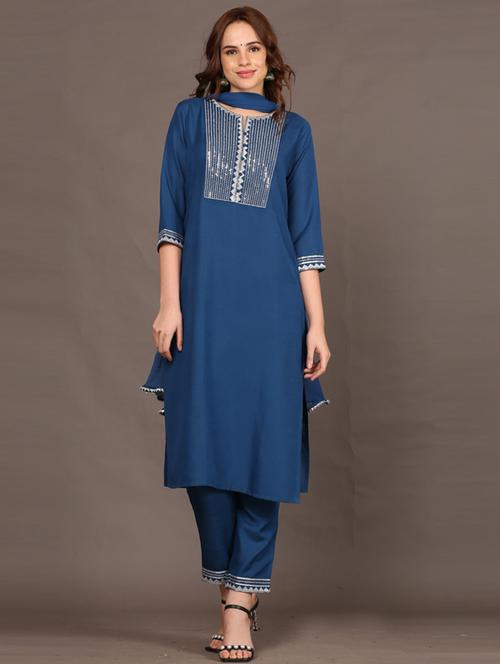 women solid notch neck kurta pant set - 21533304 - Very Small Image - 1