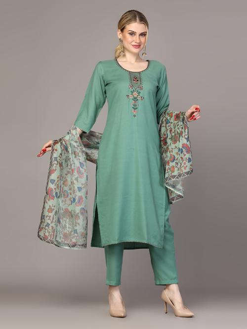 women solid round neck kurta pant set - 21533332 - Very Small Image - 1