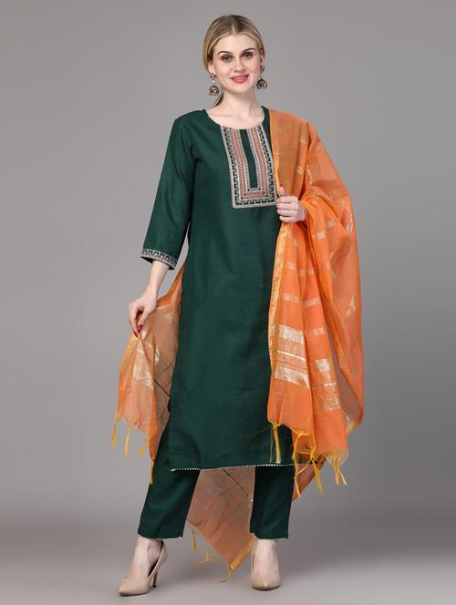 women solid round neck kurta pant set - 21533333 - Very Small Image - 1