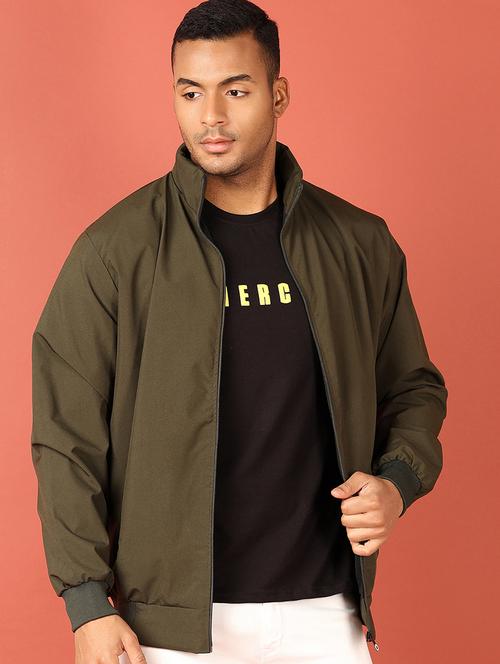 olive solid casual jacket - 21533793 - Very Small Image - 1