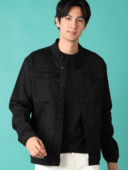 men black solid long sleeve denim jacket - 21533954 - Very Small Image - 1