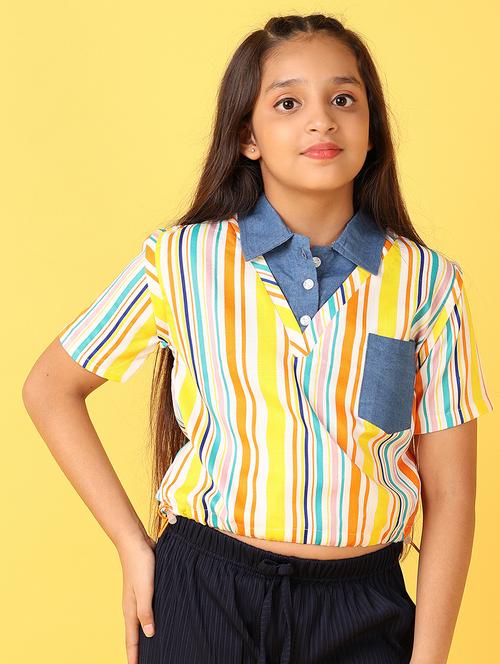 girls striped collared regular top - 21533972 - Very Small Image - 1