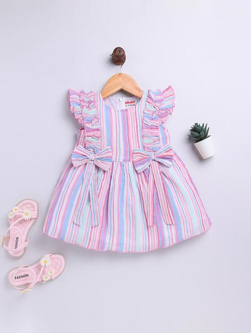 girls striped printed round neck frock - 21534194 - Very Small Image - 1