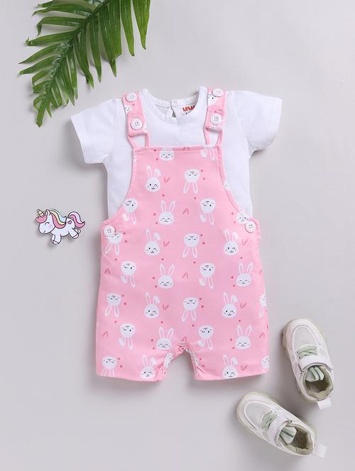 girls pink printed dungaree - 21534465 - Very Small Image - 1