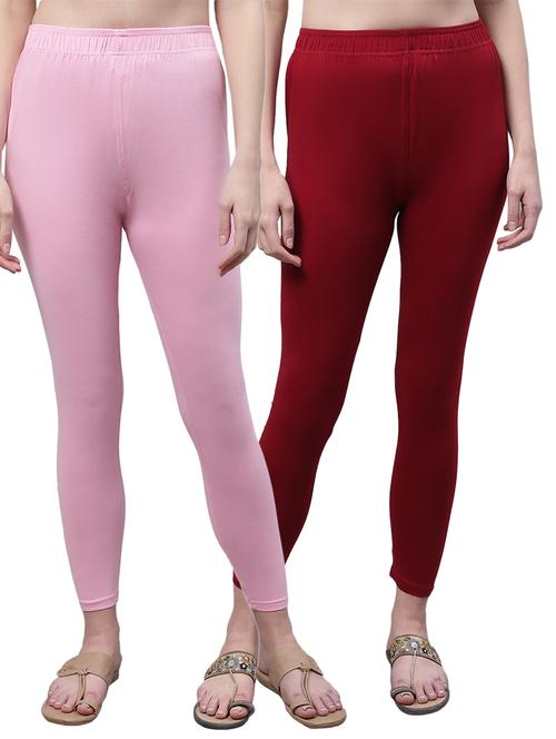 women pack of 2 solid ankle length leggings combo - 21535490 - Very Small Image - 1