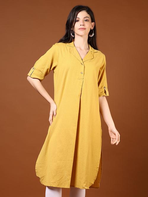 women solid roll-up sleeves straight kurta - 21536320 - Very Small Image - 1
