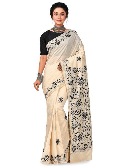 women solid with work chikankari saree - 21537351 - Very Small Image - 1