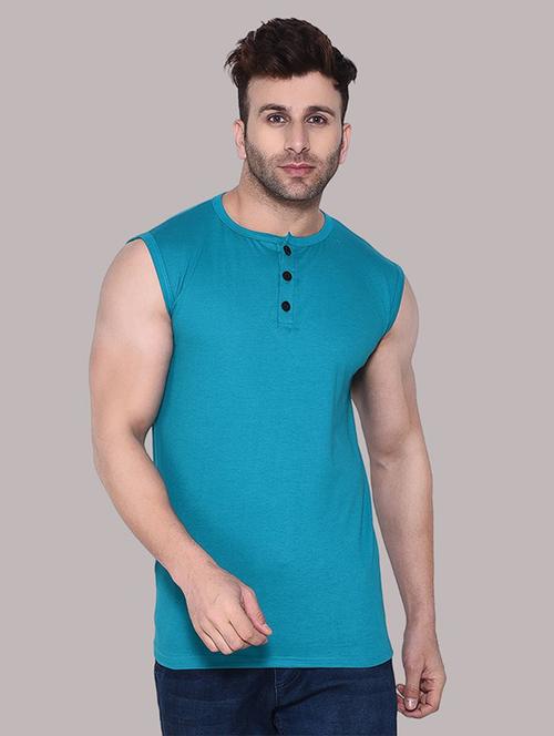 men solid turquoise sleeveless t-shirt - 21537581 - Very Small Image - 1