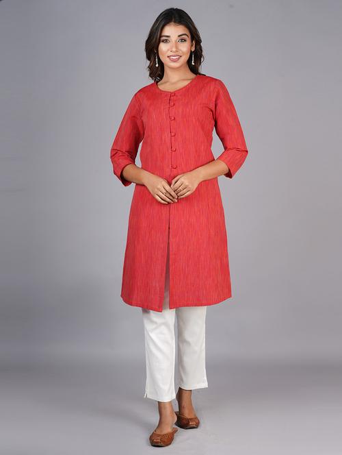 women round neck front slit kurta - 21537780 - Very Small Image - 1