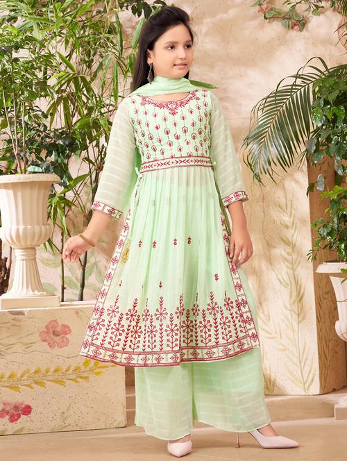 girls embroidered kurta palazzo with dupatta - 21538274 - Very Small Image - 1