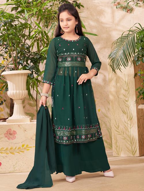 girls embroidered kurta palazzo with dupatta - 21538275 - Very Small Image - 1