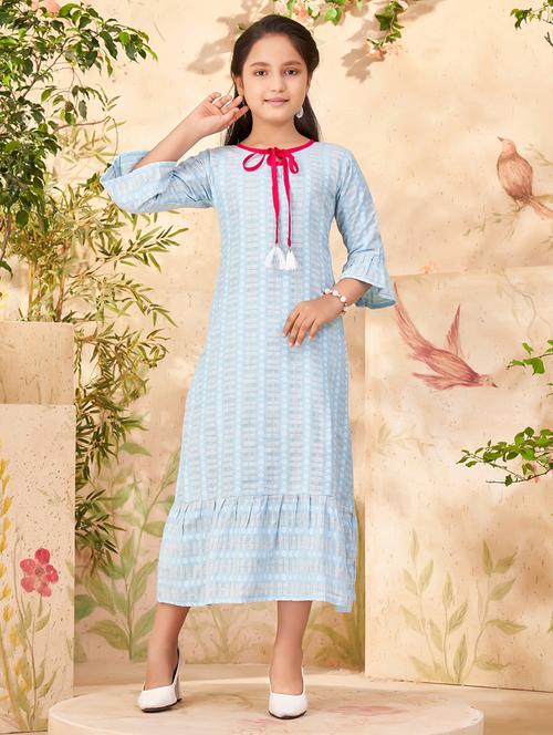 girls printed tie up neck tiered dress - 21538442 - Very Small Image - 1