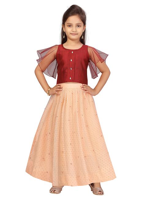 girls embellished round neck top & skirt ethnic set - 21538476 - Very Small Image - 1