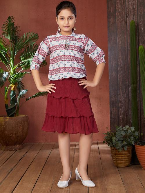 girls printed crew neck skirt & top set - 21538500 - Very Small Image - 1
